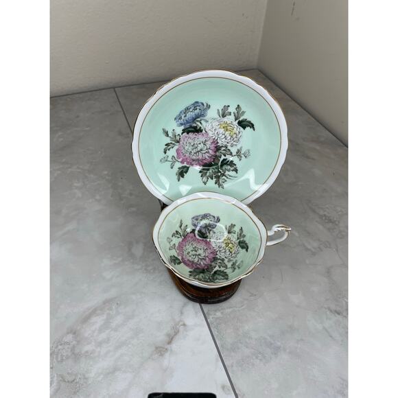 Paragon Double Warrant Teacup & Saucer Chrysanthemum Mums Mint Green A1591 - Picture 13 of 13